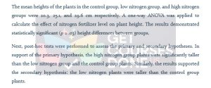 results section of a lab report